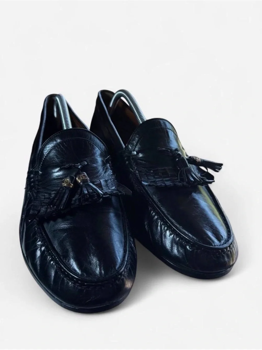Gucci Black Leather Tassel Fringe Loafers